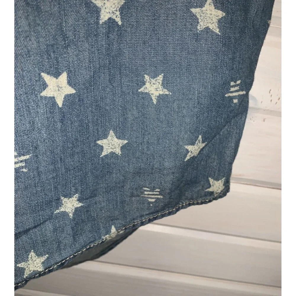 NWT SONOMA Goods For Life Sz MEDIUM Shirt Dress Chambray Denim Stars Pockets - Picture 6 of 12